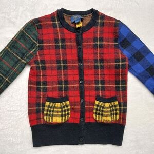Polo Ralph Lauren $175 Black MULTI-PLAID Wool Cardigan Sweater Girls M 8/10
